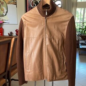 Brioni Leather and Knit Bomber Jacket